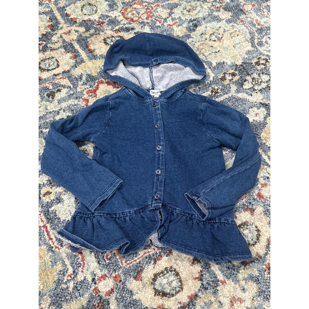 Splendid Hooded Ruffle Jacket Girls 4/5 Blue Button Up Peplum EUC